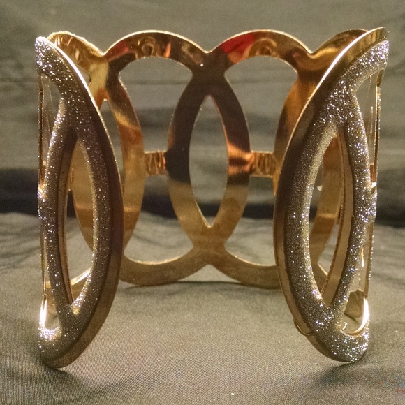Bling Sparkle Shiny Cut-Out Wide Cuff Bracelet